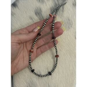 Native American Sterling Silver Purple Red Orange Spiny Navajo Pearl Necklace